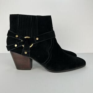 Western Black Suede Leather Ankle Boots Bella Bronx Buckle Bootie Womens Size 8